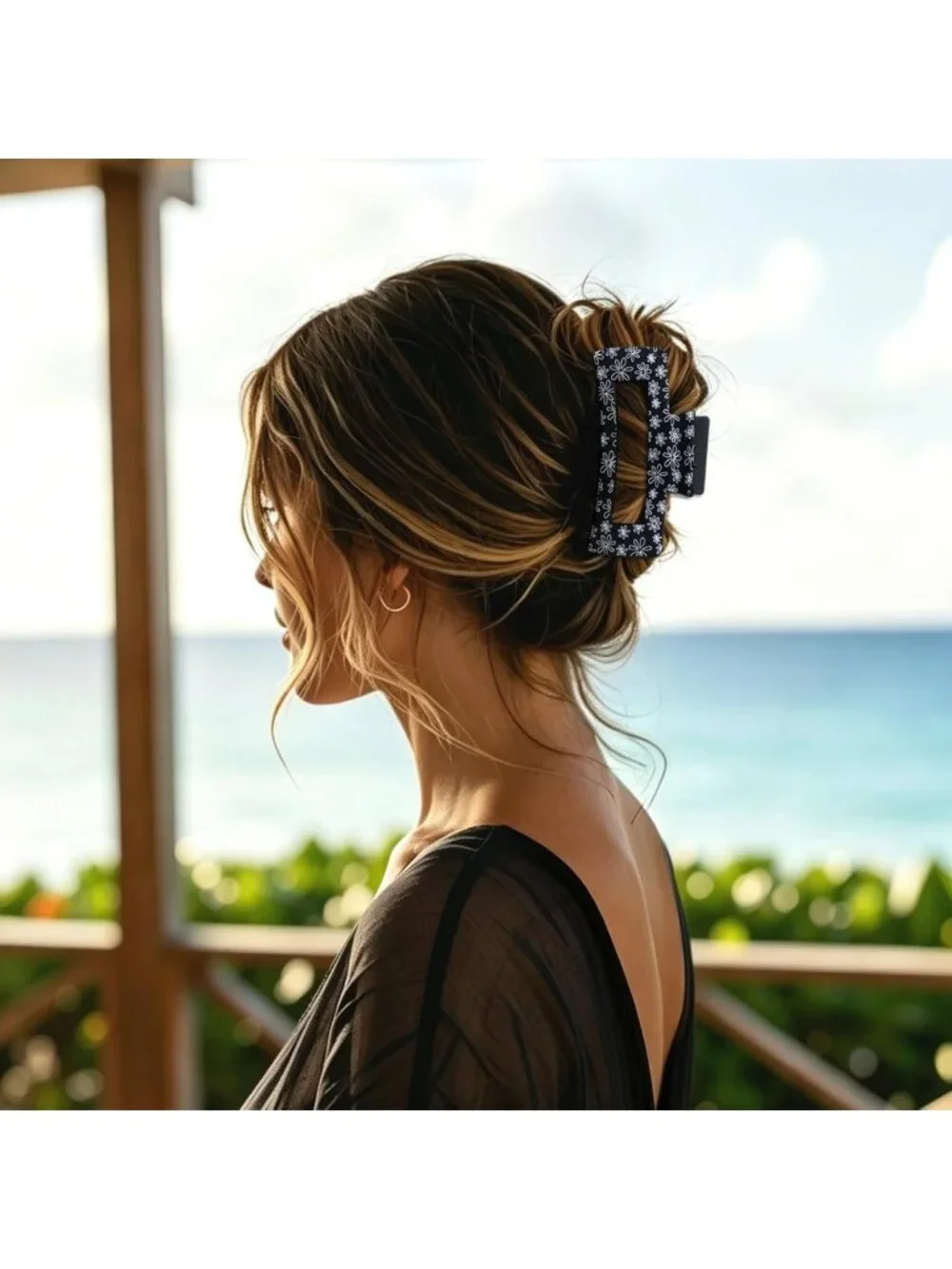 Stylish Large Square Flower Hair Claw Clips for Women - Brown Hair Accessories